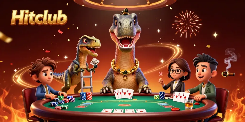 Join the excitement at Hitclub with a fun-filled casino scene featuring engaging characters and dynamic poker action.