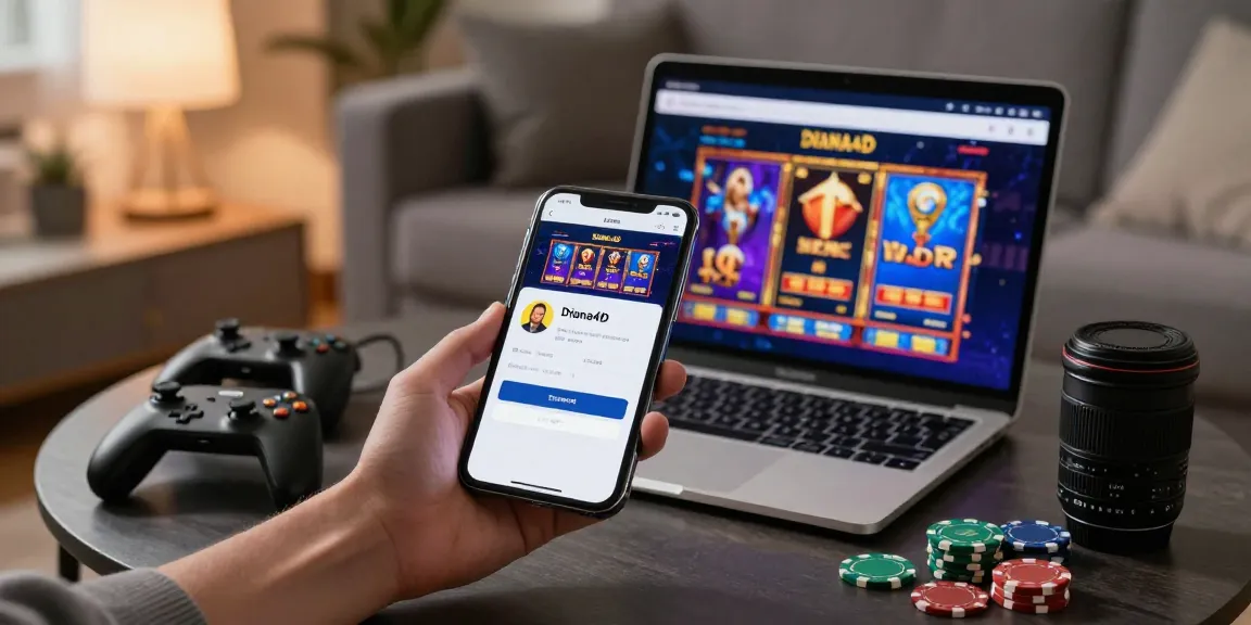 Pengguna Diana4D login di smartphone dan laptop dengan suasana nyaman.