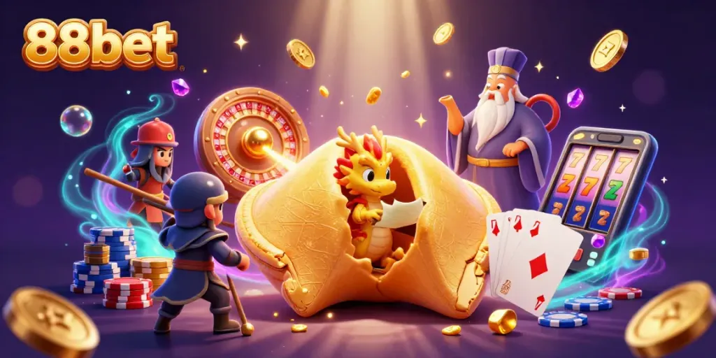 Experience thrilling casino magic with 88bet, featuring dynamic gaming elements and characters.