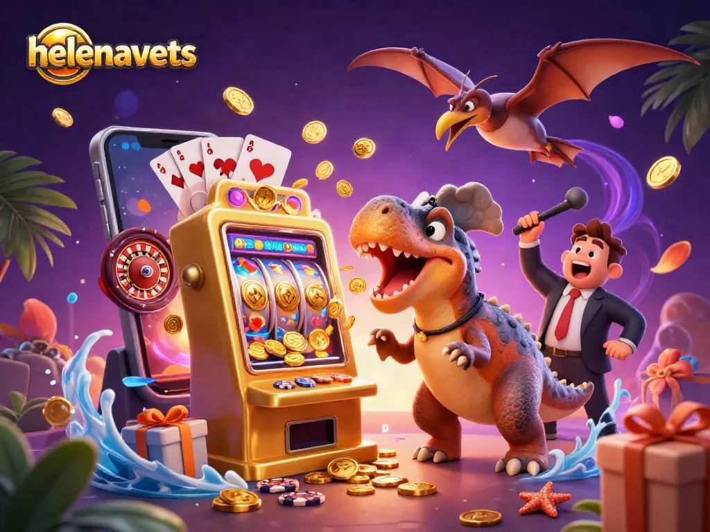 helenavets players are enjoying a thrilling jackpot win with cartoon characters in a vibrant casino