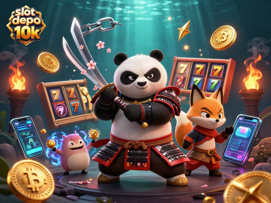 Engage in thrilling slot gameplay with slot depo 10k featuring samurai panda and ninja fox.