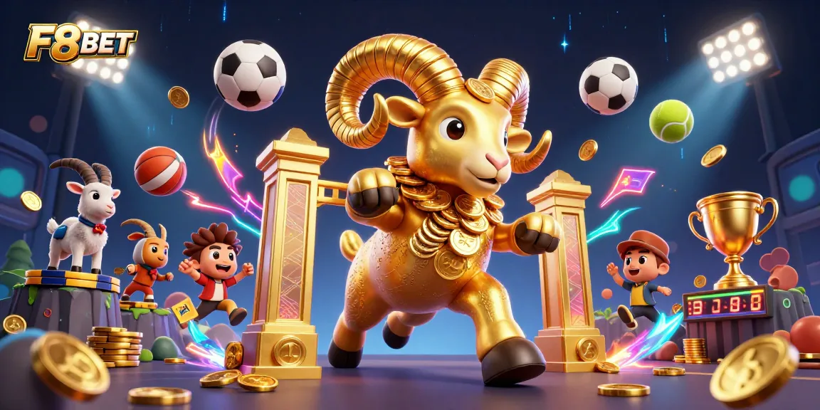 Experience exciting gameplay with F8BET's vibrant 3D cartoon casino scene filled with sports elements.