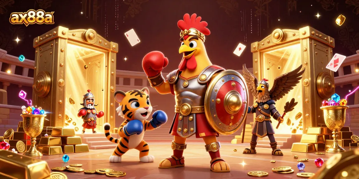 Engage with ax88a's vibrant live casino experience, showcasing dynamic characters in a rich gaming atmosphere.