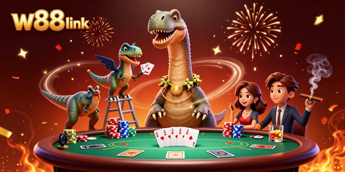 Experience thrilling gameplay with w88 link at a lively poker scene featuring vibrant characters and festive elements.