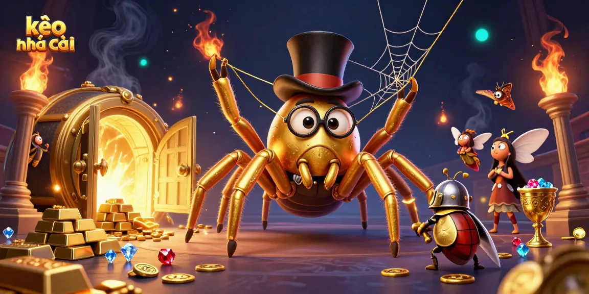 Bet boldly with kèo nhà cái surrounded by a vibrant 3D casino scene featuring a golden tarantula and beetle knight.