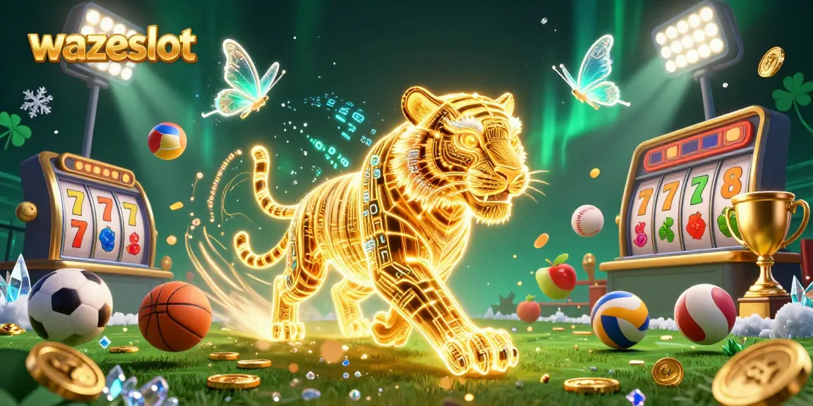 Experience thrilling gameplay with wazeslot in a vibrant 3D digital casino illustration featuring dynamic slot elements and a golden tiger.