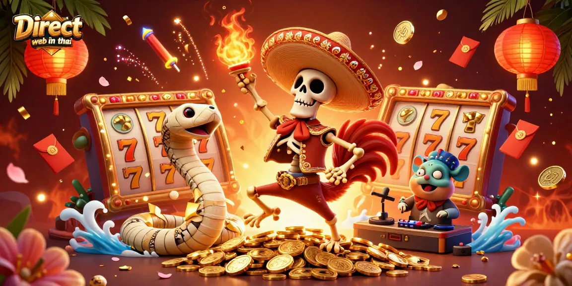 Spin for wins on Direct web in thai with vibrant casino-themed characters and elements.