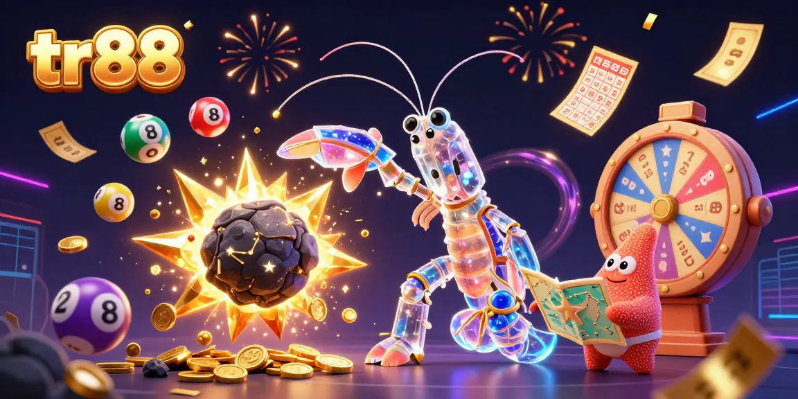 Experience the thrills of tr88 as vibrant lottery elements and galactic characters engage in an exciting casino-themed scene.