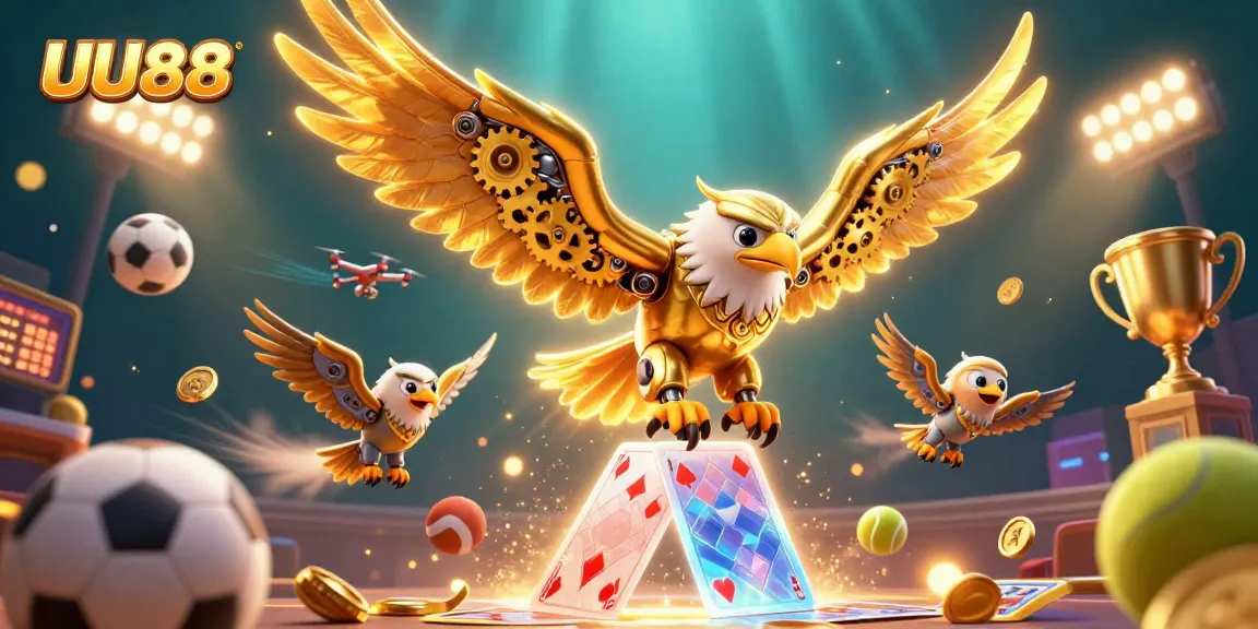 Experience the excitement of UU88 with a golden eagle immersed in thrilling casino elements.