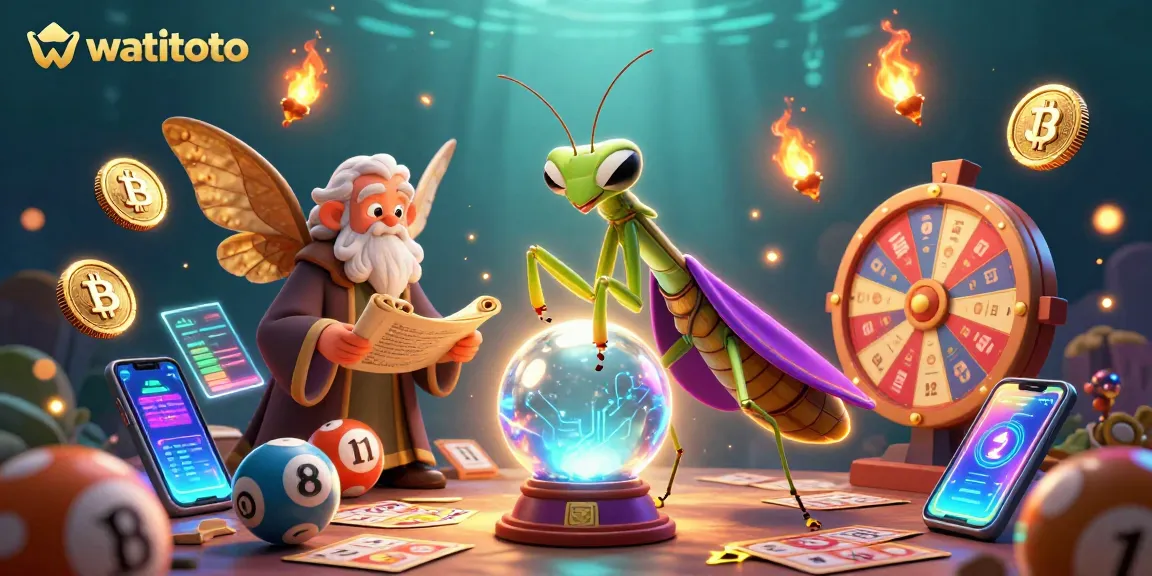 Experience lottery excitement with watitoto's vibrant illustration featuring fortune tellers and winning strategies.