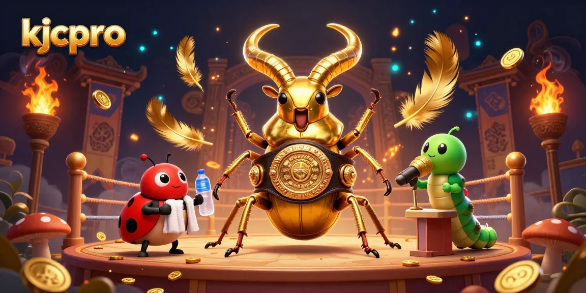 Engage with the thrilling world of kjcpro as a giant golden beetle battles in a dynamic casino setting.