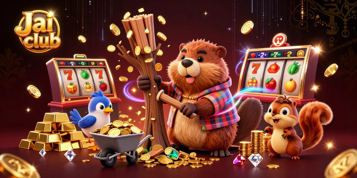 Engage with Jai club’s vibrant gaming scene, featuring a beaver, bird, and squirrel in an interactive casino atmosphere.