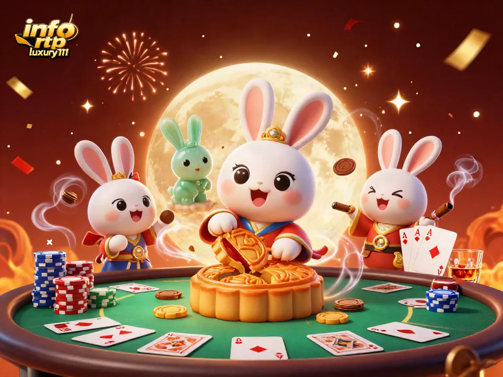 Engaging scene showcasing info rtp luxury111 with moon rabbit and casino elements for gaming enthusiasts.