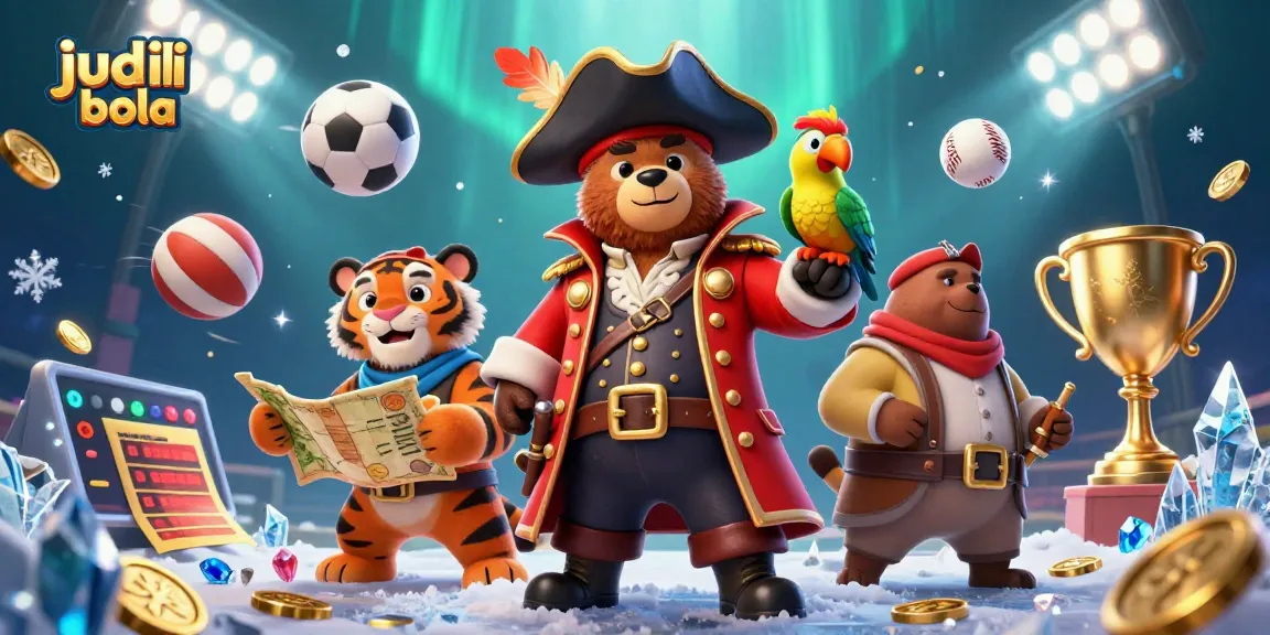 Engage in judi bola betting with a vibrant illustration of characters and sports elements.