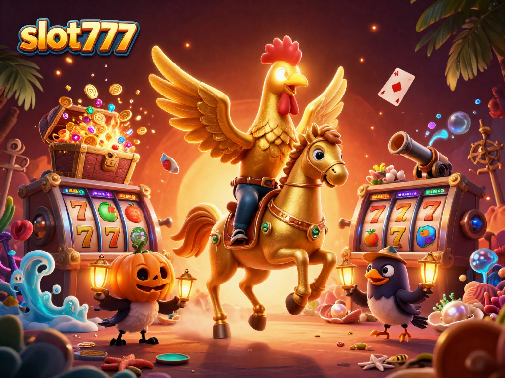 Permainan slot777 menampilkan petualangan menggembirakan dengan simbol jackpot berkilauan dan koin emas.