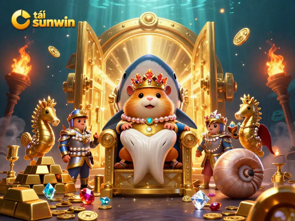 Experience the thrill of tải sunwin in this vibrant 3D underwater casino scene filled with treasures.