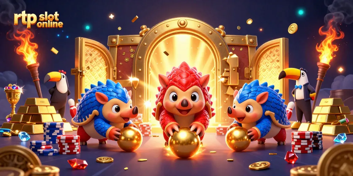 Engage in lively rtp slot online action as cartoon pangolins bowl through poker chips with gems and gold around.