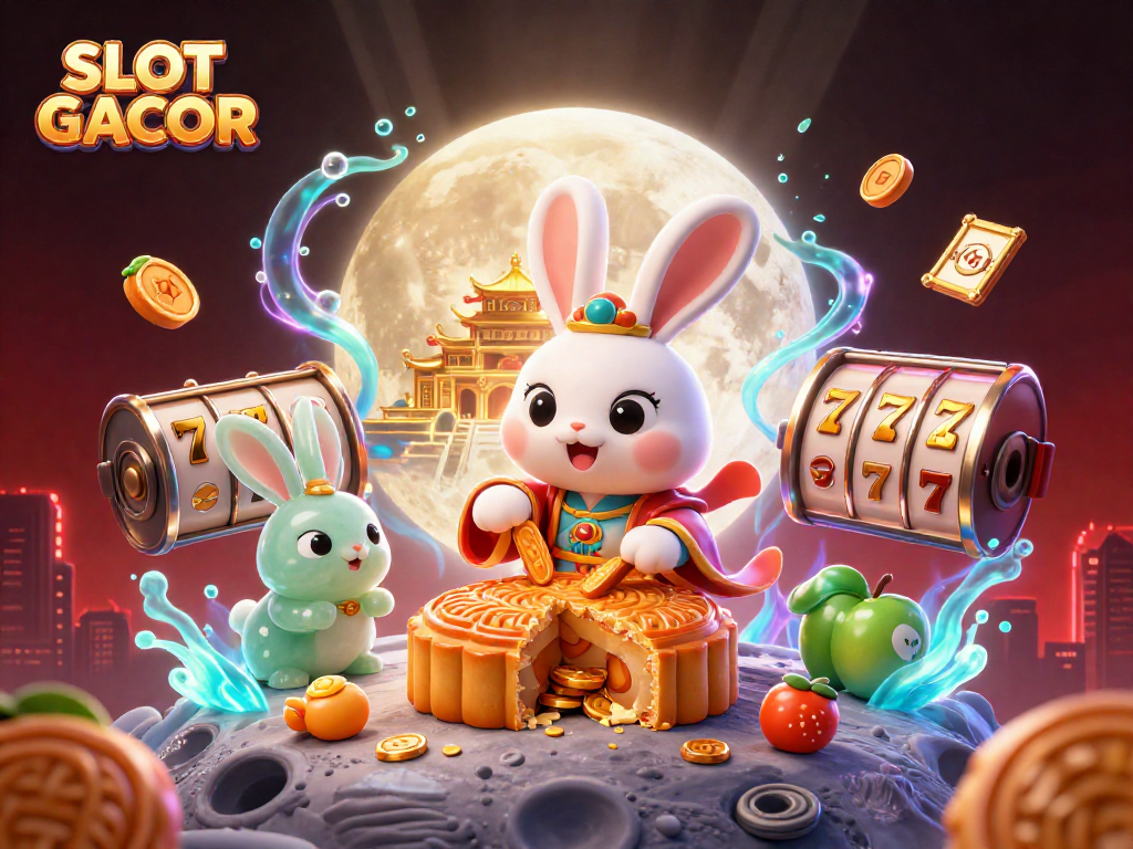 SLOT GACOR reveals winning strategies with dynamic casino scene showcasing the moon rabbit theme