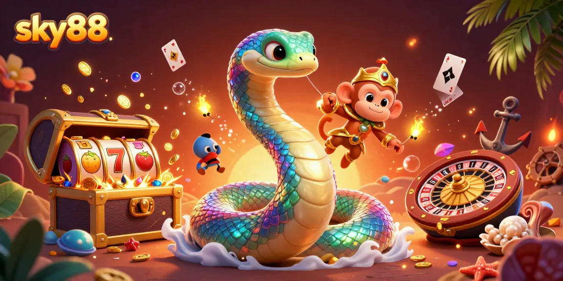 Sky88 adventure: rolling the dice with vibrant characters and thrilling slot elements.