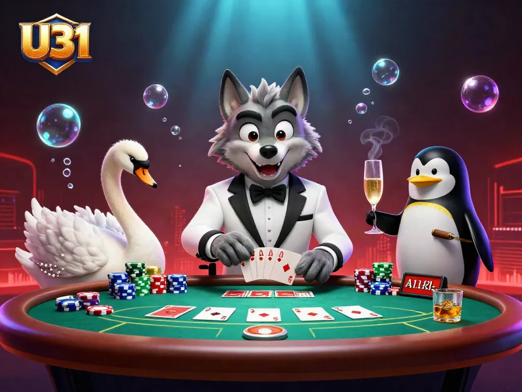 Experience U31's vibrant casino atmosphere with characters and dynamic gaming elements illustrated.