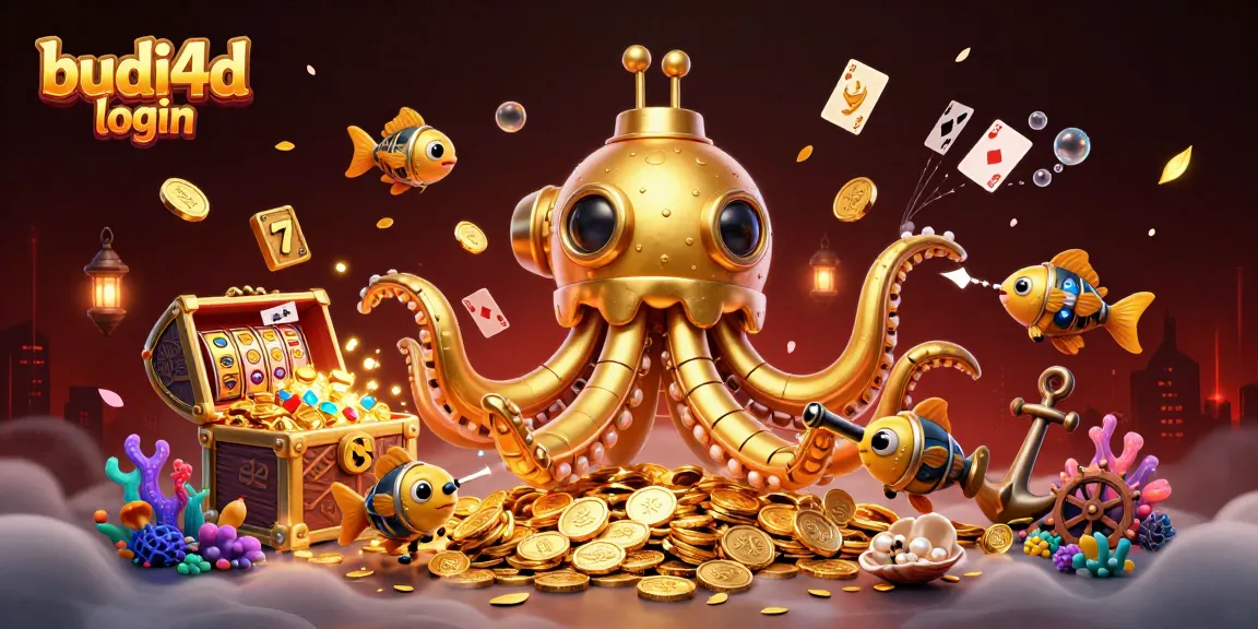 Engage with budi4d login as a golden kraken submarine sails through winning treasures.