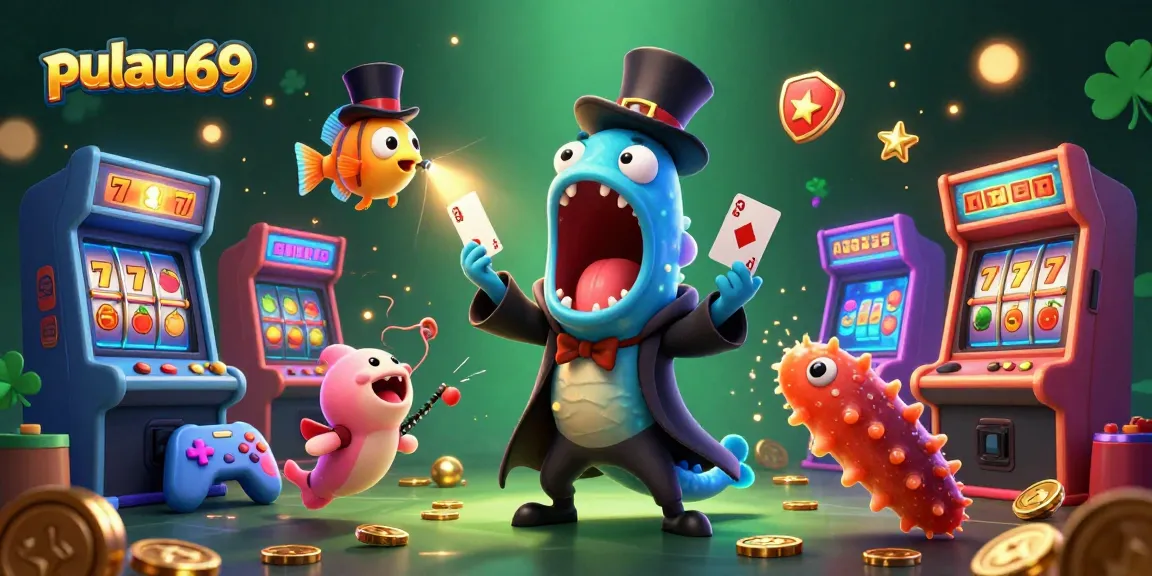 Engage with pulau69 through vibrant gambling-themed illustration showcasing casino magic elements.