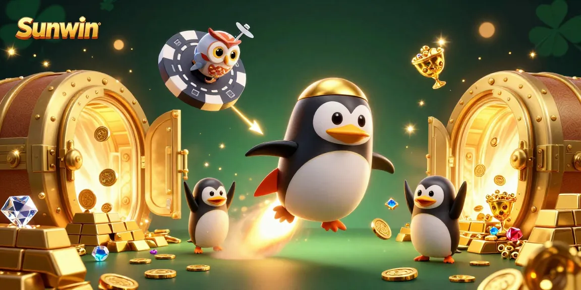 Experience thrilling gaming adventures with Sunwin as the golden penguin blasts through a cosmic casino.