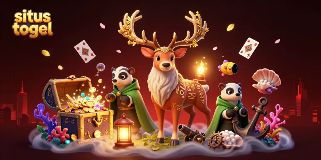 Experience situs togel with a fantastic scene featuring a Celtic druid stag and treasures, captivating elements for gamblers.
