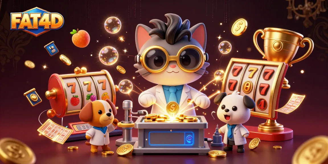 Engage with FAT4D's thrilling slots through a vibrant 3D scene featuring dynamic elements.