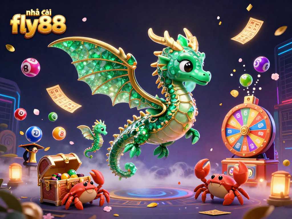 Experience the excitement at nhà cái fly88 with vibrant lottery elements and a stunning sea dragon scene.