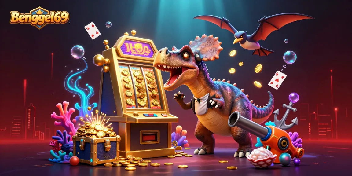 Bengkel69 players winning big at the slots with animated characters celebrating a jackpot amid colorful casino elements.