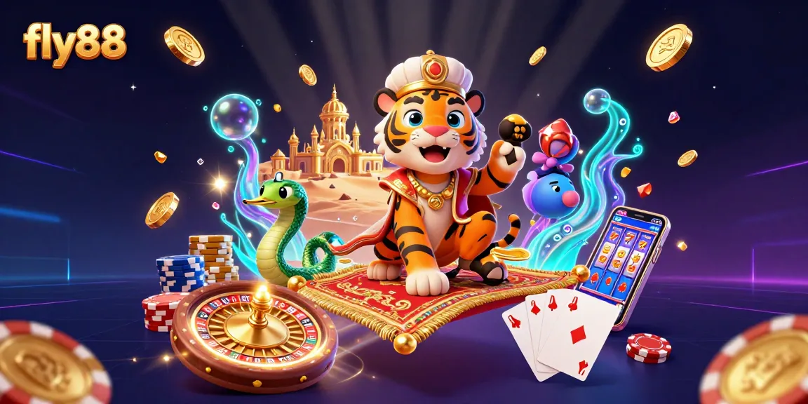 Experience excitement at fly88 with an Arabian Nights-themed casino adventure showcasing vibrant characters and gaming elements.