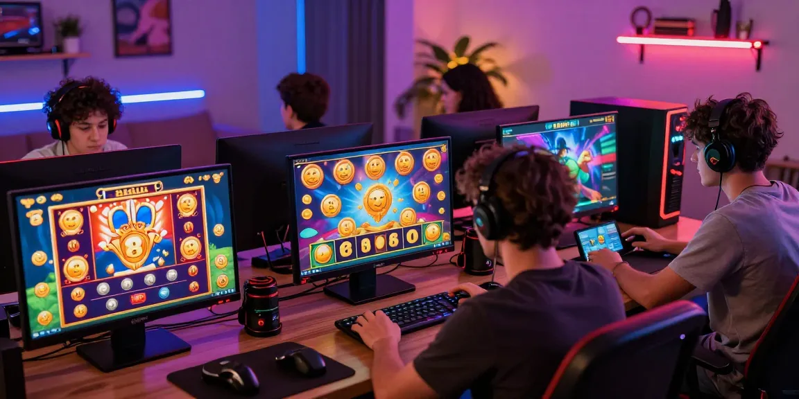Exciting gaming scene at https://garuda55.com/ showcasing diverse players enjoying popular slot games with vibrant graphics and celebratory atmosphere.