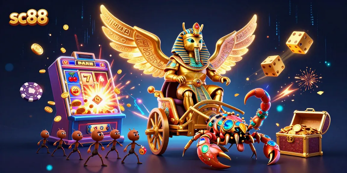 Engage with sc88 casino thrills, featuring a pyramid beetle and exciting slot machine action.