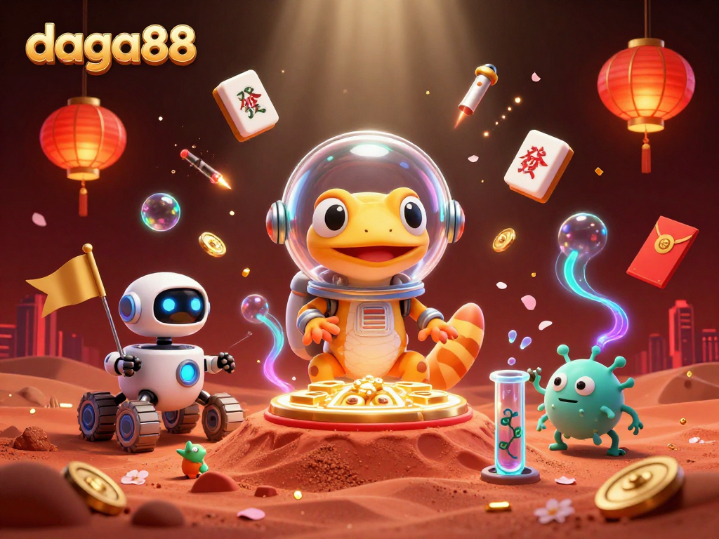 Watch daga88 get exciting as Martian characters explore a golden casino in a dynamic gambling scene.