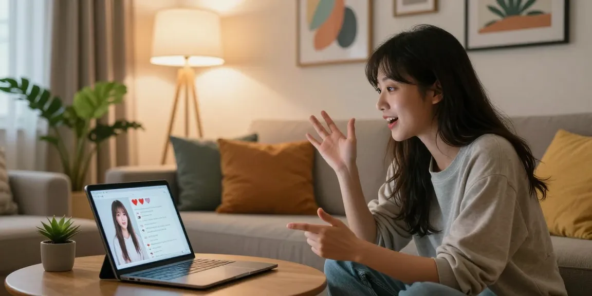 Engaging with an AI girlfriend technology in a cozy living room