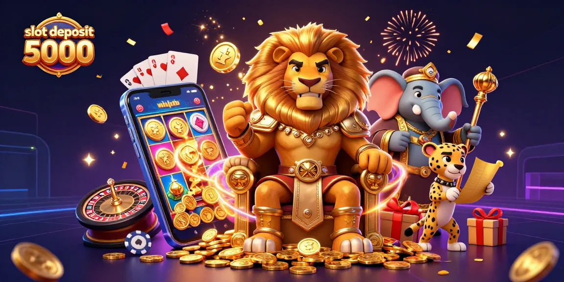 Slot deposit 5000 membawa peluang menang besar dalam ilustrasi permainan slot yang meriah.