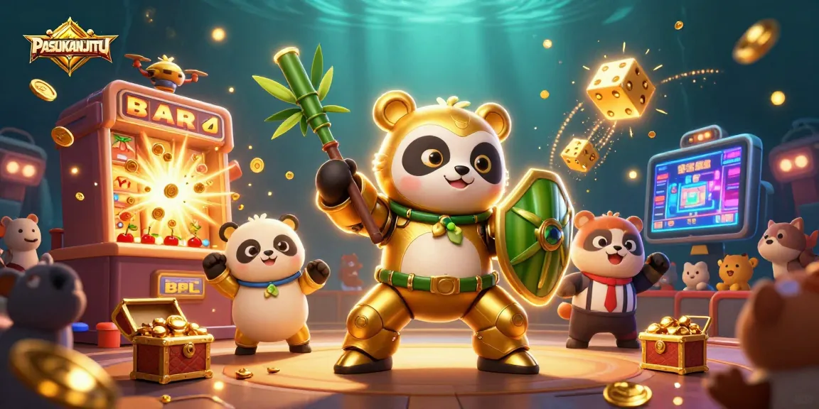 Experience the excitement of PASUKANJITU with vibrant jackpots and gaming action in this dynamic 3D illustration.
