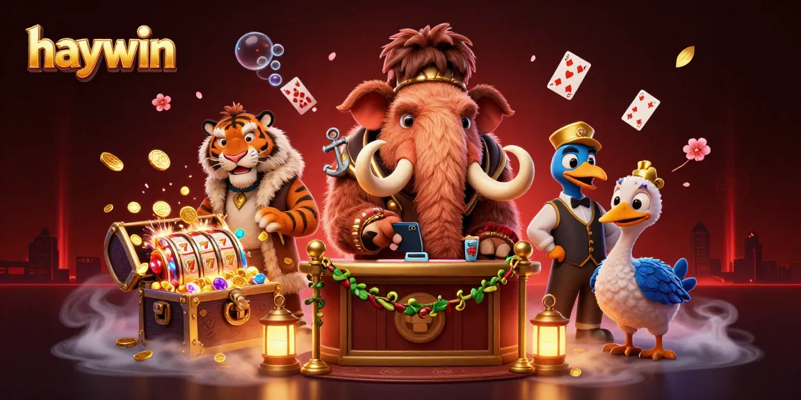 Embrace the thrill of winning at haywin with a vibrant 3D casino scene showcasing a woolly mammoth bouncer and treasures.