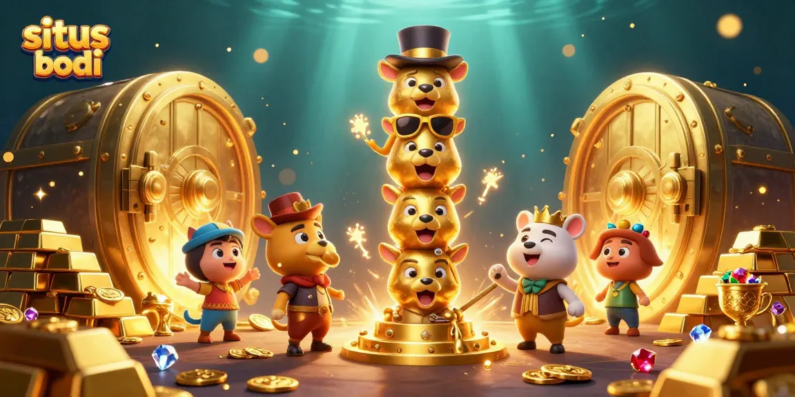 Situ judi bola captivating action scene showcasing a dynamic golden totem pole amidst sparkling treasures and casino elements.