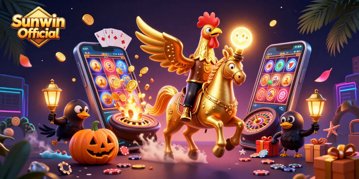 Experience thrilling gaming with Sunwin Official in this vibrant casino illustration.
