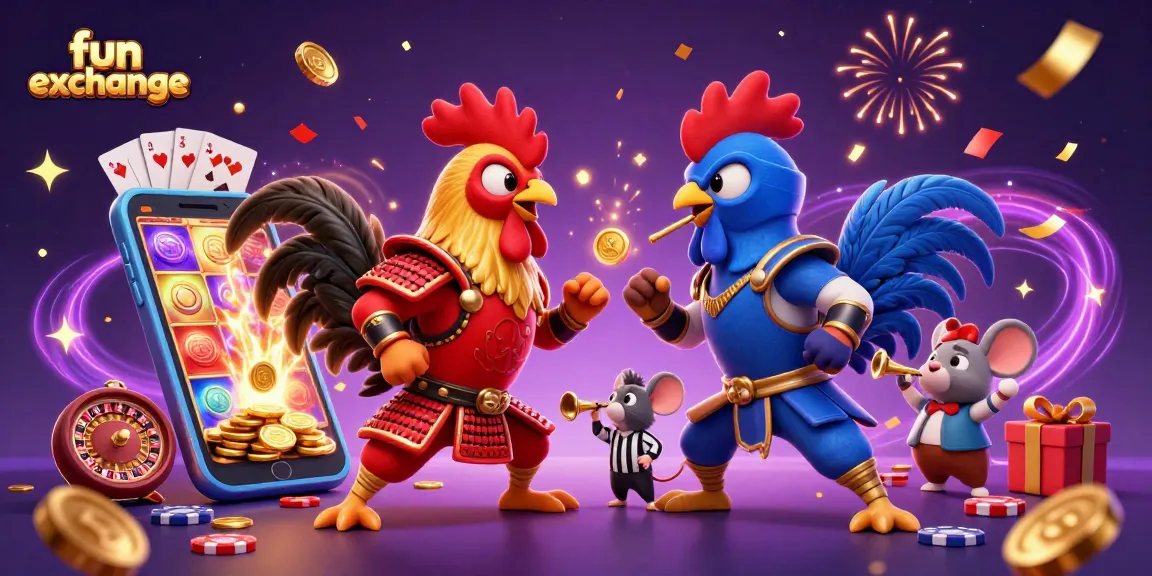 Engage with the fun exchange of electrifying gambling action featuring roosters in battle, vibrant slot games, and more!