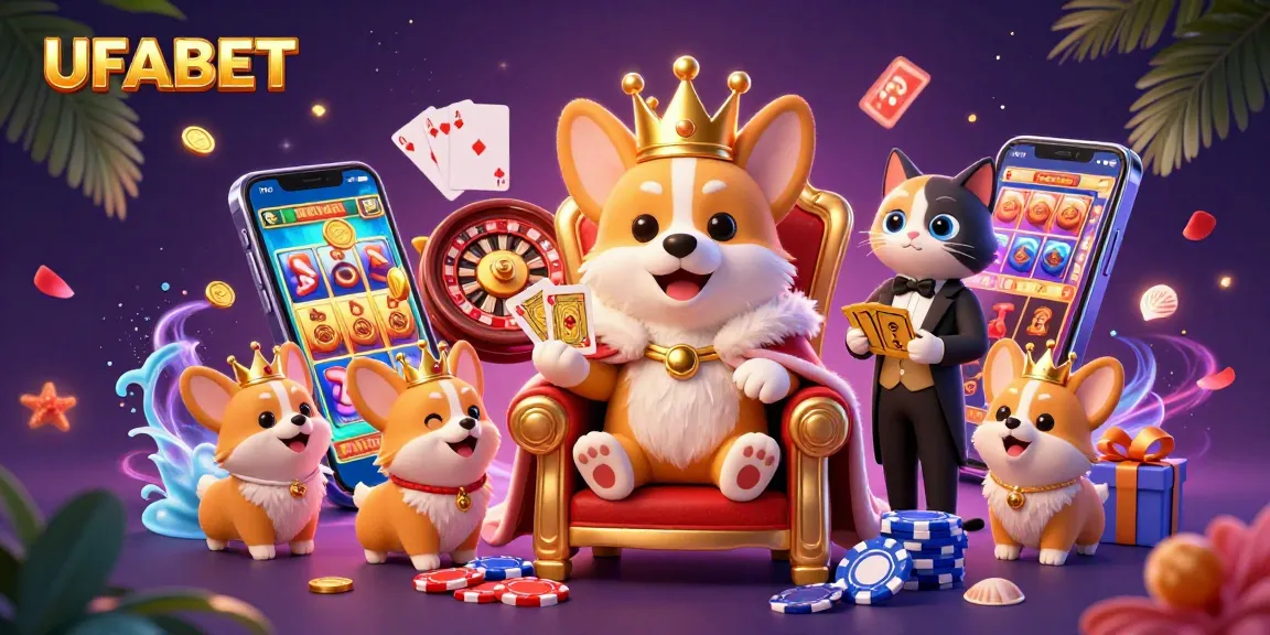 Experience the thrill of UFABET with dynamic slots and vibrant casino characters in a rich 3D scene.