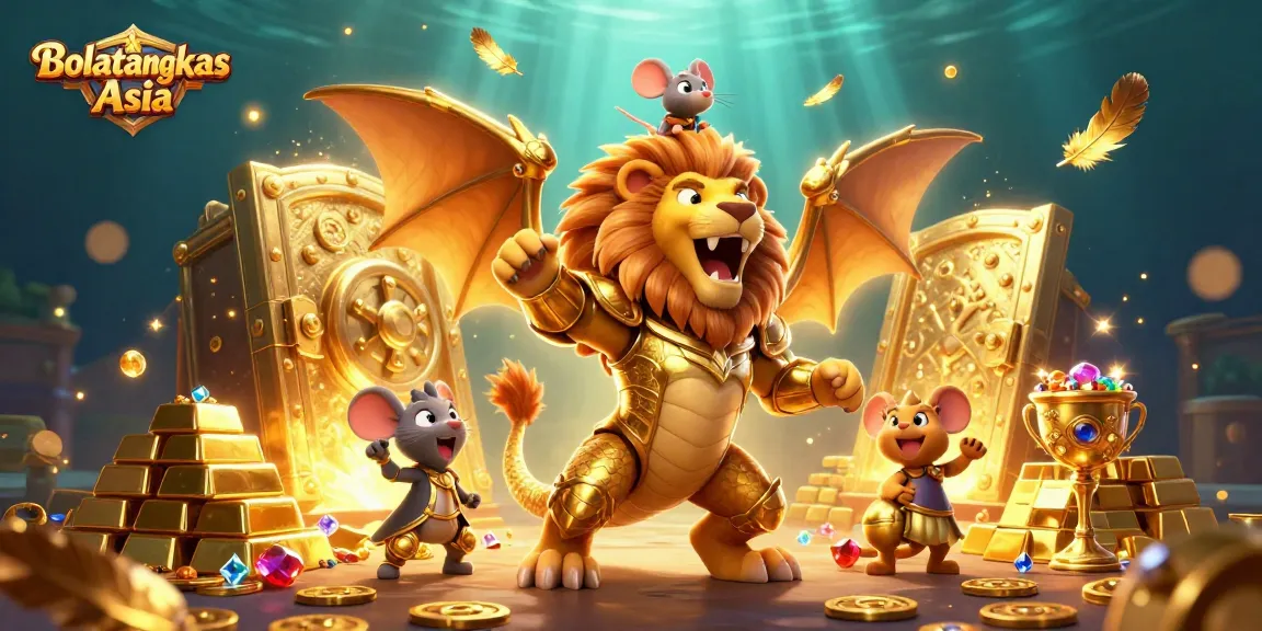 Engage with Bolatangkas Asia's thrilling gaming experience featuring a triumphant chimera and gold treasures.