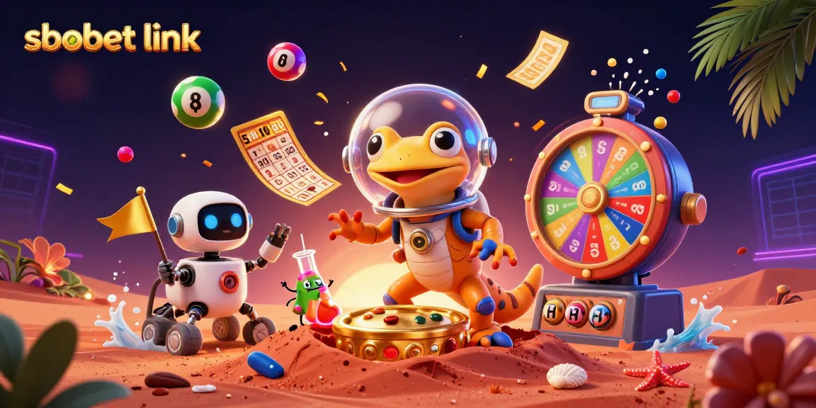 Exciting sbobet link scene featuring a Martian gecko uncovering an alien casino with vibrant dynamics.