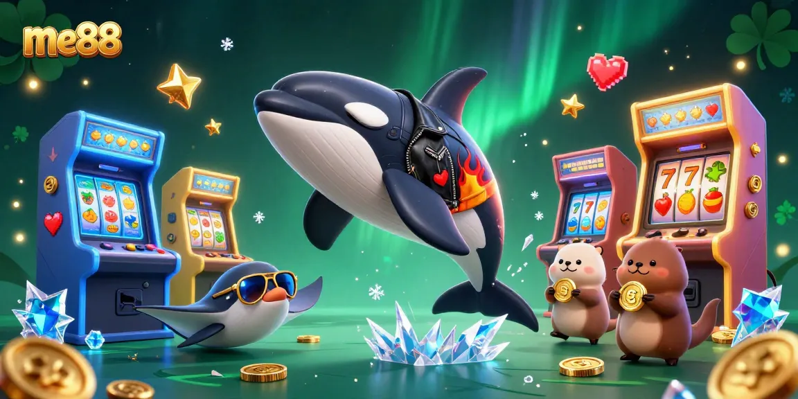 Experience the thrill of me88 with cartoon characters and exciting casino elements in a vibrant scene.