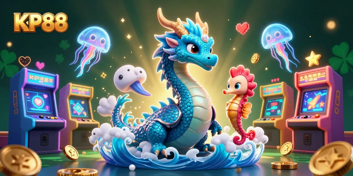 Experience the thrilling world of KP88 with a vibrant casino illustration featuring dynamic characters and gaming elements.