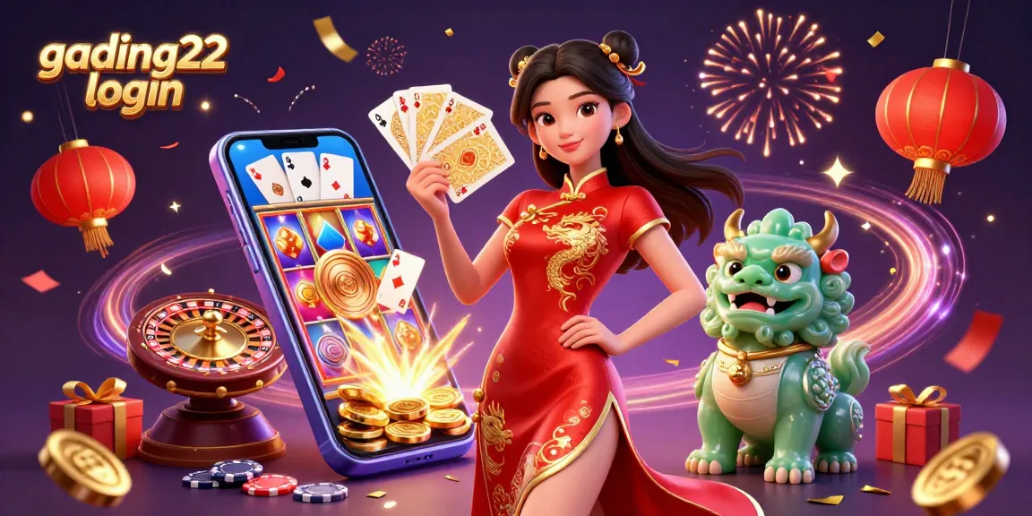 Play gading22 login with a dynamic casino illustration featuring colorful slot games and enchanting characters.