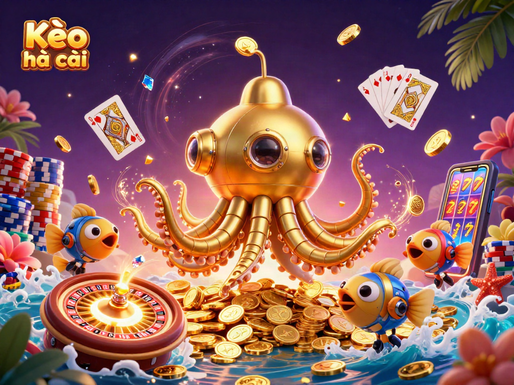 Experience thrilling Kèo nhà cái excitement with a visual feast of mechanical fish and golden kraken in action.