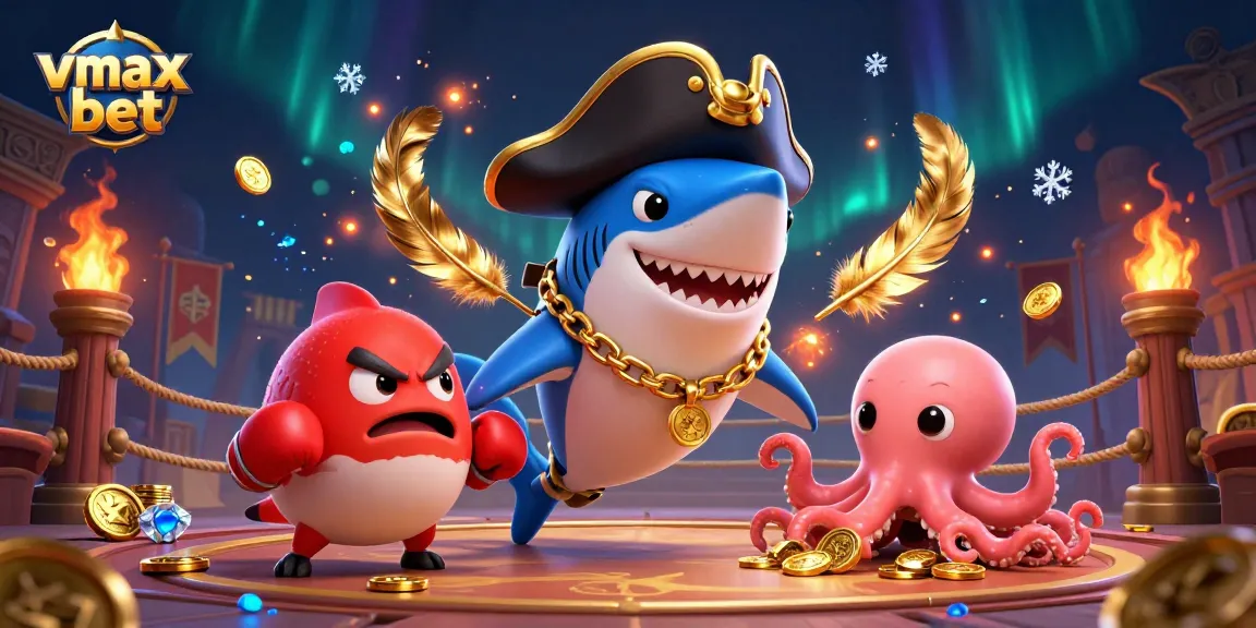 Enjoy thrilling moments with vmax bet featuring a charming pirate shark and his playful companions in a vibrant casino scene.